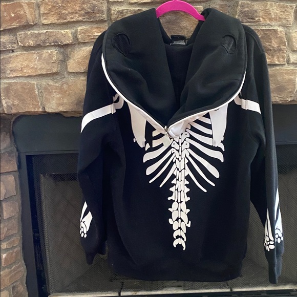 Original Deluxe Black Skeleton Hoodie w/ see through mesh eyes & pockets. Large - Picture 2 of 16